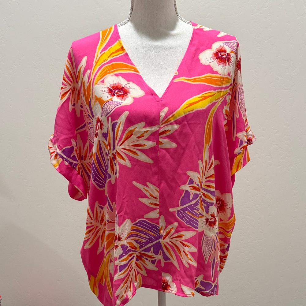 JODIFL Vibrant Pink Floral Blouse NEW